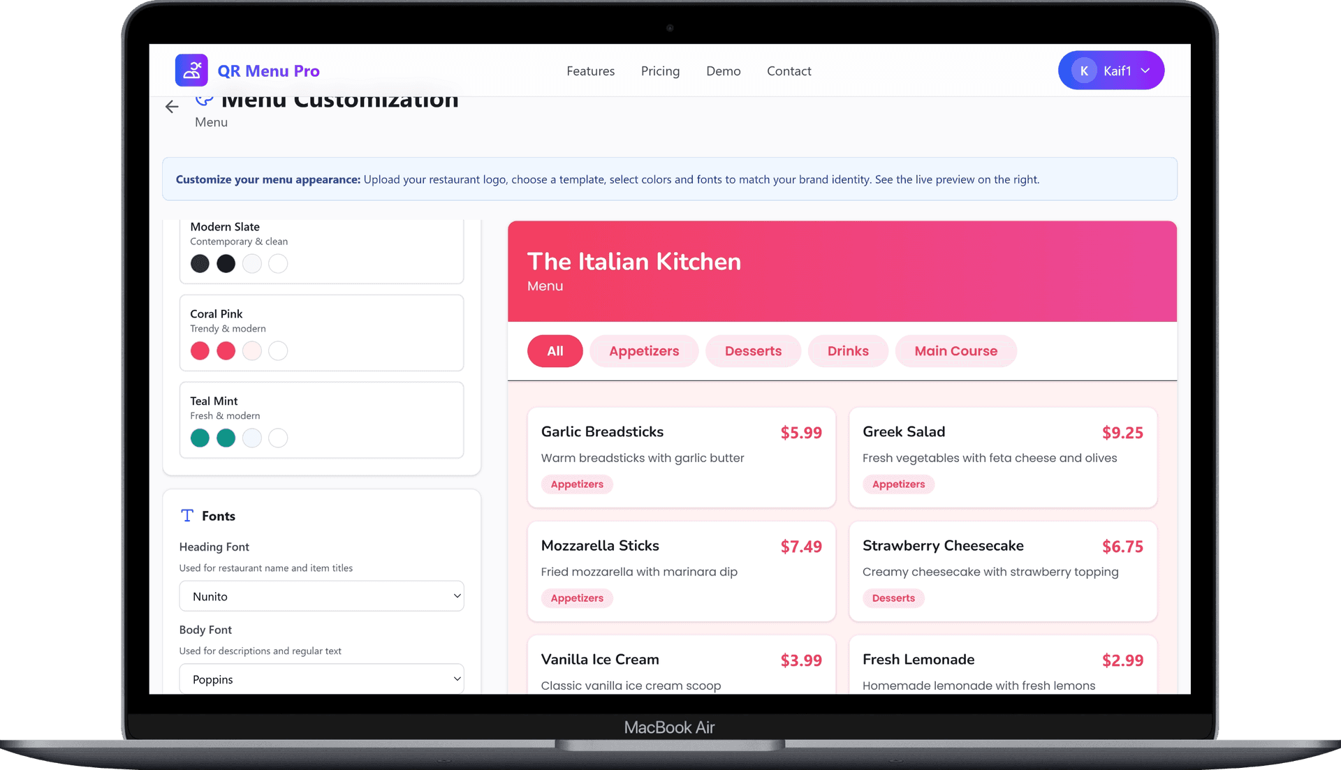 QR Code Menu Generator SaaS